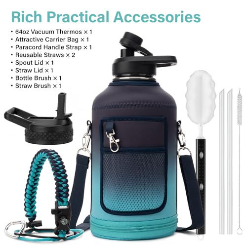 Insulated Water Bottle with Portable Carrier Bag for Outdoor 64 oz