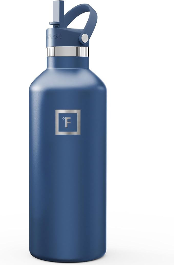 IRON °FLASK Camping & Hiking Hydration Flask with Straw, Narrow Mouth Insulated Stainless Steel Sports Water Bottle - Twilight Blue 32 oz - Straw (1 Lid)