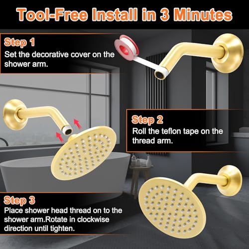 6 Inch Round Rainfall Shower Head with Stainless Steel Arm High Pressure Water Saving Anti
