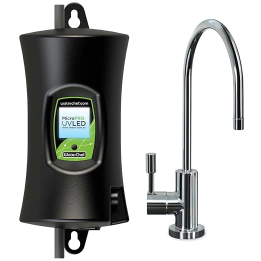 WaterChef MicroPRO UV LED Under-Sink Water Purifier System with Smart Features + (Chrome) Designer Faucet, Reduce up to 99.99% of Pathogens, Mercury-Free