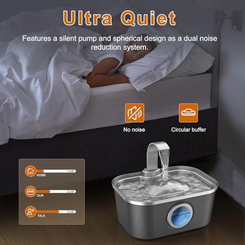 Automatic Stainless Steel Water Fountain for Cat & Dog in Nebula Gray 124oz (124 Fl Oz)