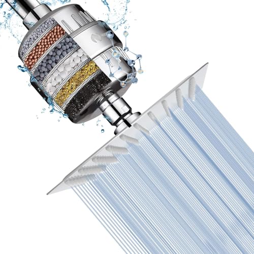 Square Shower Head and 15 Stage Shower Filter Combo