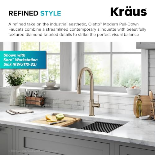 Brushed Gold 17 in Pull Down Kitchen Faucet KPF