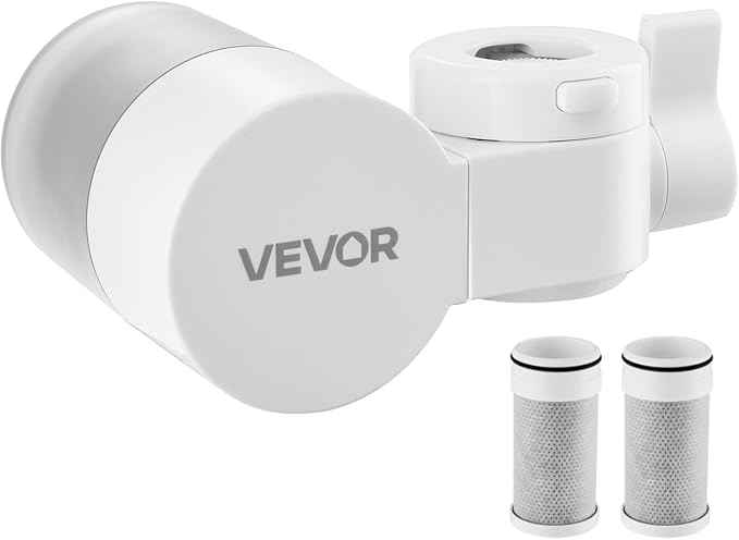 VEVOR Faucet Mount Water Filter, Horizontal Water Purifier for Sink Tap, NSF Certified Carbon Fiber Filter, Removes Chlorine Lead with 3 Filters, Fits Most Kitchen or Bathroom Faucets, White - AquaVibe
