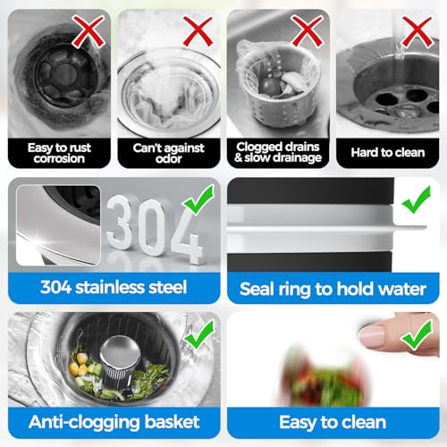 3 in 1 Kitchen Sink Drain Strainer Stopper Removable Basket Pop (2 Count)
