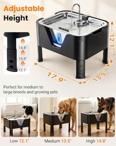 3.17Gal 12L Large Dog Water Fountain Elevated Dog Bowls with 3 Filters (405.82 Fl Oz)