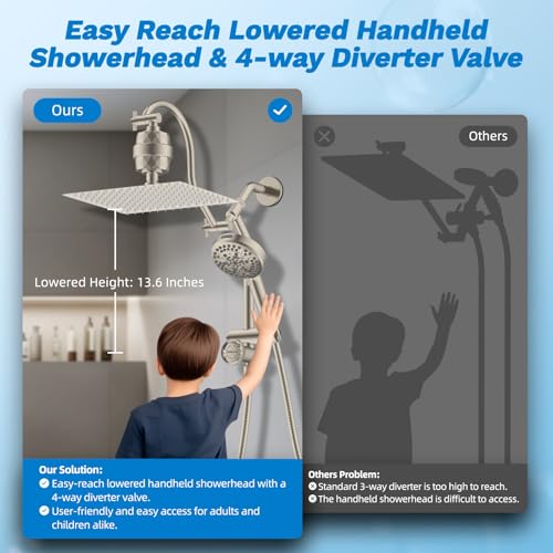 12" Dual Filtered 10" Rainfall Shower Head with Handheld 10