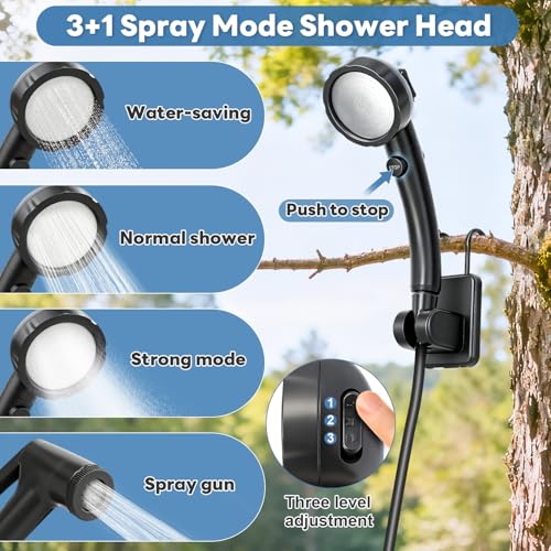 Portable Shower with Heater 1500W Camping Water Heater with Shower Head 3 Spray Modes