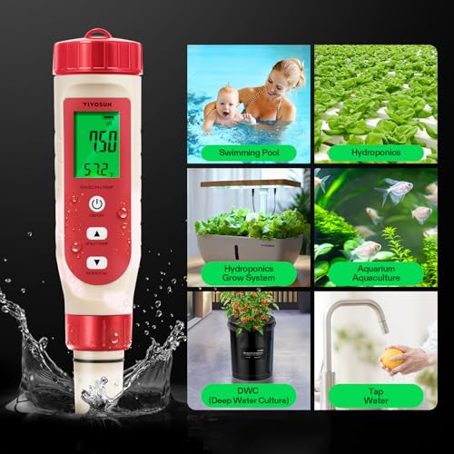 4-in-1 Digital pH Meter with pH/TDS/EC/Temp Function, 0-14.0 pH Measurement Range, ±0.1 pH Accuracy Water Quality Tester for Hydroponics, Household Drinking, and Aquarium