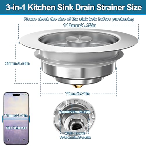 Kitchen Sink Drain Strainer for 3