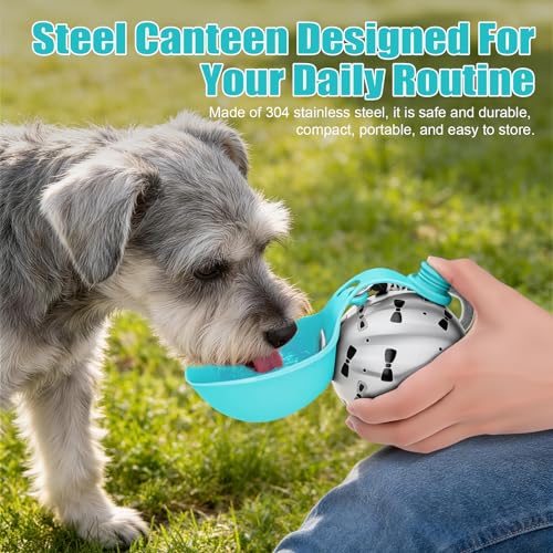 Portable Dog Water Bottle 10oz Stainless Steel Travel Dog Water Dispenser with Bowl No