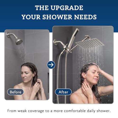 All Metal 8" Rain Shower Head with Handheld for Bathroom Upgrade