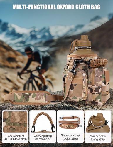 64 Oz Brown Tactical Water Bottle with 3 Lids