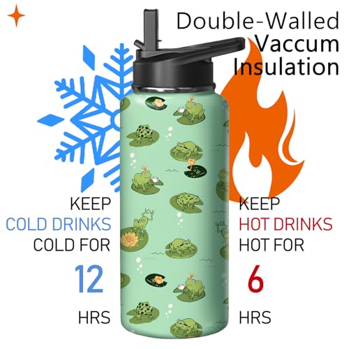 32oz Frog Water Bottle with Handle and Flip Straw