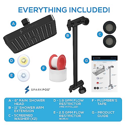 6" Square Rain Shower Head with 11" Shower Arm
