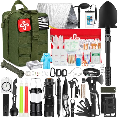 Survival Kit 250Pcs Survival Gear First Aid Kit with Molle System Compatible Bag and Emergency Tent