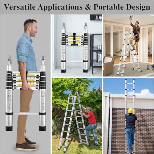 A Frame Telescoping Ladder 16.5Ft Aluminum with Stabilizer Bar