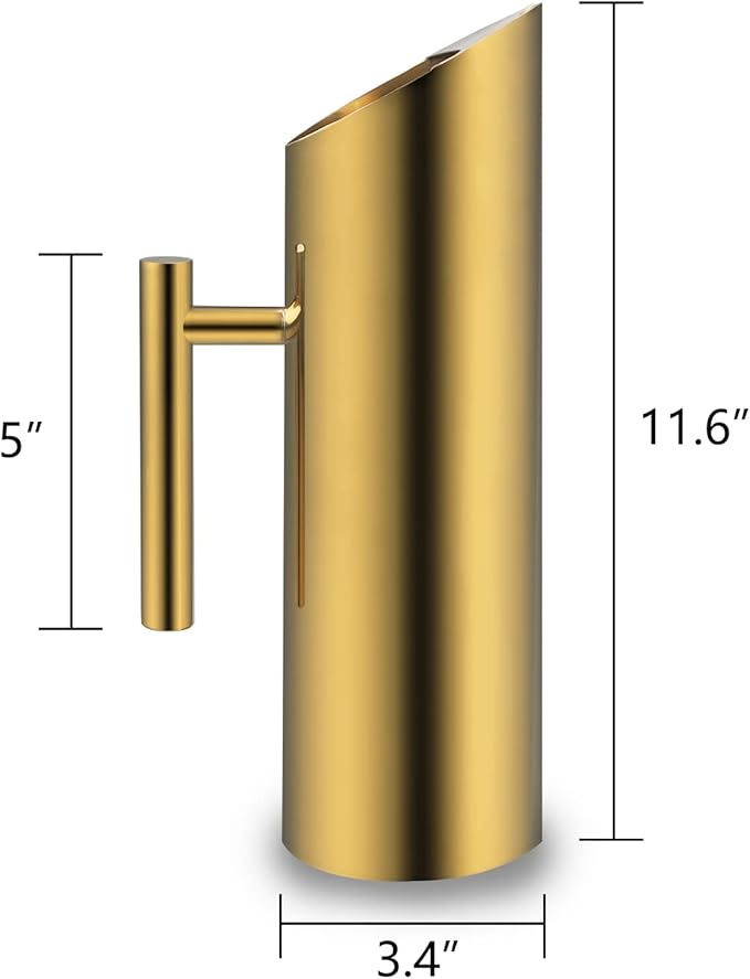 Modern Golden Water Carafe 53oz Polished Stainless Steel Water Jug with Ice Guard Cold Drinking Pitcher for Tea Water Wine Beer Juice