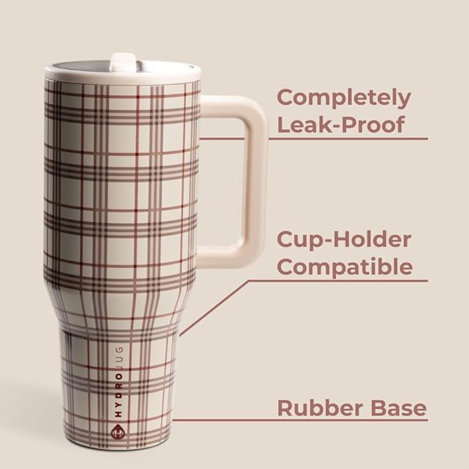 HydroJug Traveler - 40 oz Water Bottle with Handle & Flip Straw - Fits in Cup Holder, Leak Resistant Tumbler-Reusable Insulated Stainless Steel & Rubber Base - Gifts for Women & Men, Blair