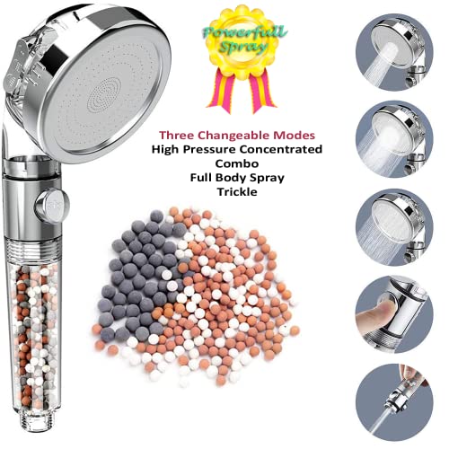 Filter Showerhead with Bracket Metal Hose High Pressure Handheld Shower Purifying Hard Water Softener Chlorine Flouride Filter Multi Modes Changeable Shower head Fresh Dry Skin & Hair Loss