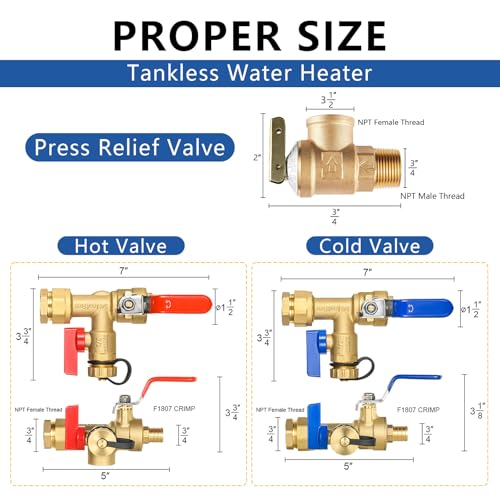 3 4 Inch GUOFIS IPS Tankless Water Heater Valve Kit with Pressure Relief Valve (5 Count)