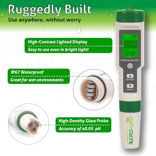 5-in-1 Digital Water Testing Meter | pH, TDS, EC, Salinity & Temperature Tester | Hydroponics, Aquarium, Pool & Drinking Water Quality Monitor