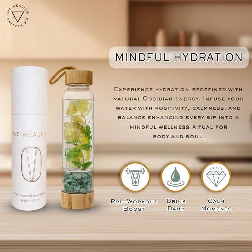 Gem Infused Aventurine Glass Water Bottle