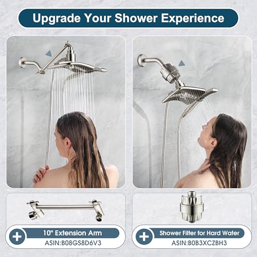 High Pressure Shower Head Combo with Two Spray Setting Fixed Shower Head and Two Spray Settings Handheld Shower Head with Grey Face