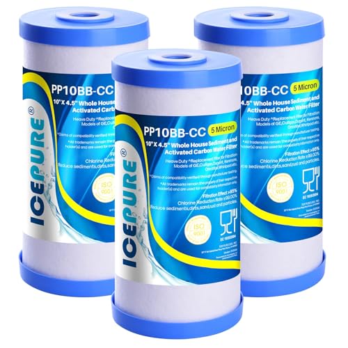 5 Micron 10" x 4.5" Whole House Water Filter Compatible with GE FXHTC (3 Count)