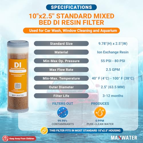 2 Pack Refillable Mixed Bed DI Resin Filter Cartridge Fits wide style 3.15" openings standard 10" size WH Filter Housings and Systems