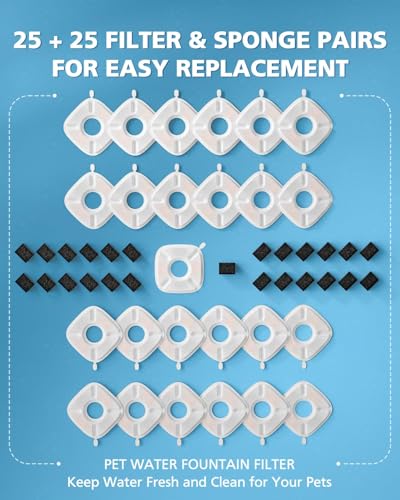 50 Pcs Cat Water Fountain Filters for Veken 95oz 67oz 135oz Pet Fountain (50 Count)