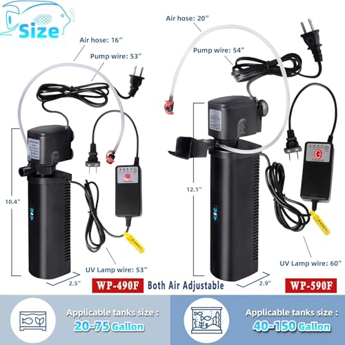 20-75Gal U-V Aquarium Filter for Fish Turtle Tank, Auto-Timer Bulb