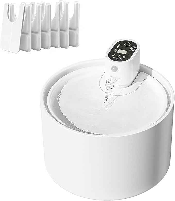 Cordless Ceramic Cat Water Fountain: 78oz/2.3L Automatic Super Silent Intelligent Sensor Cordless Pet Drinking Dispenser with 4000mAh Battery & 7 Filter Dog Water Bowl Dispenser - for Pets (White)
