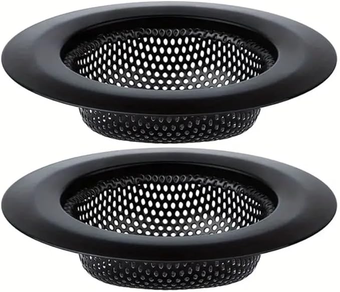Kitchen Sink Strainers | Kitchen Sink Drain Strainer, Kitchen Essentials (Black) (2 Pack) Large Wide Rim 4.5" Diameter for Homeowners