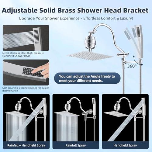 All Metal 12'' Filtered Rainfall Shower Head Combo