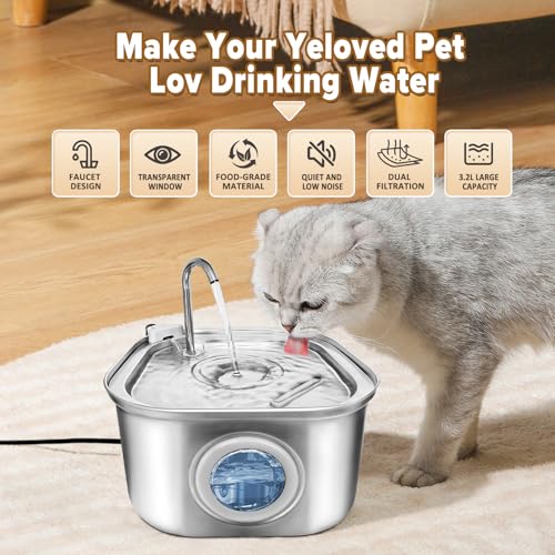 Cat Water Fountain.Stainless Steel Pet Water Dispenser Bowl