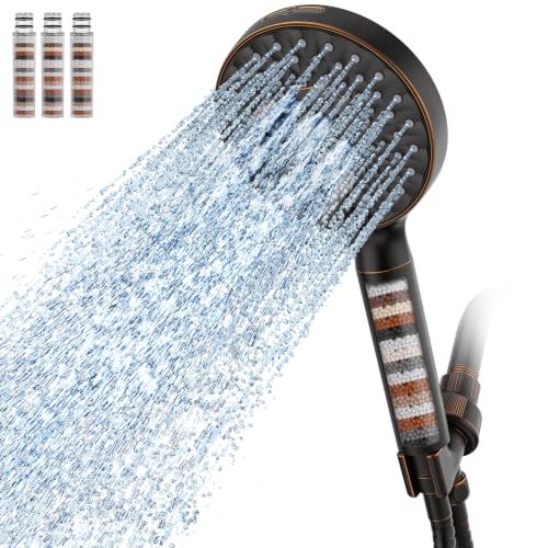 Filtered Shower Head with Handheld High Pressure 9 Spray Mode Showerhead Detachable Shower Head Water Softener Filters Beads for Hard Water Remove Chlorine 4 Filters ORB