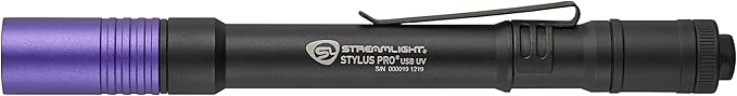 Streamlight 66149 Stylus Pro USB 400nm UV Rechargeable Penlight with - Cord and Nylon Holster, Black