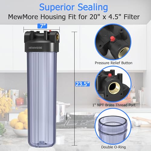 WHT20 Whole House Water Filter Housing Fit 20"x4.5" Sediment etc Filters
