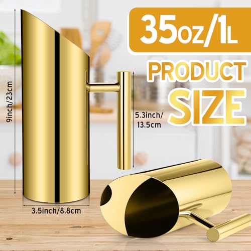 3 Pack 35 Oz 1.0 L Stainless Steel Water Pitcher Modern Metal Pitcher with Ice Guard Gold Carafe Drink with Handle or Iced Hot Drink Tea Juice Coffee Beer (3 Count)