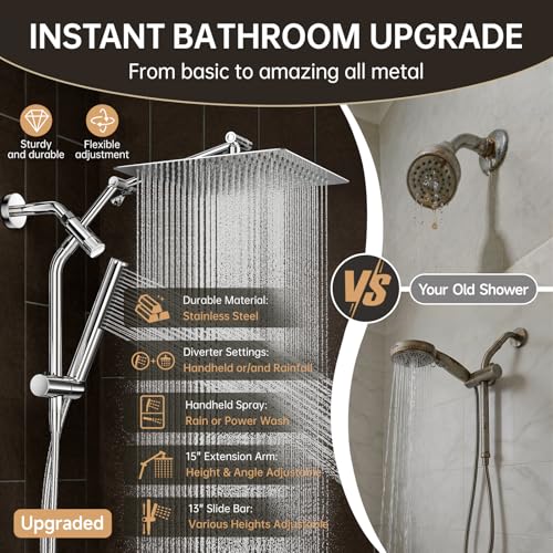 All Metal 12" Luxurious Shower Head with Handheld