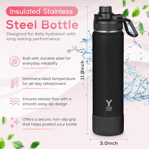 Y TOP 24 oz Insulated Water Bottle Leak Proof Spout Lid Fits in Car Cup Holder