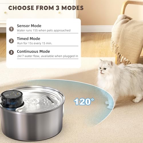 PWL 003 Smart Motion Sensor Cordless Stainless Steel Dog & Cat Water Fountain
