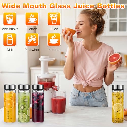 6 Pack 20 Oz Wide Mouth Glass Juice Bottles Glass Water Bottles with Lids and Sleeve for Juicing Smoothies Milk Protein Infused Water Reusable Leakproof Borosilicate Bottle (6 Count)