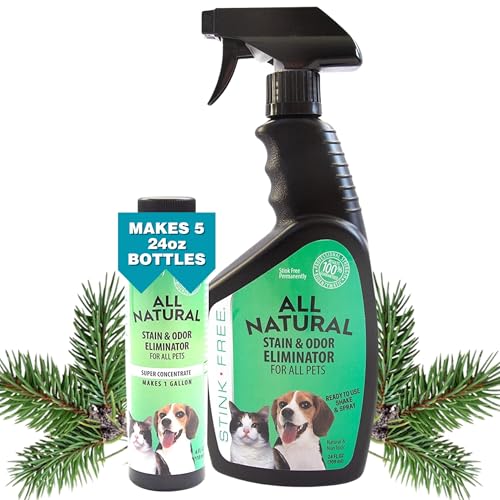 All Natural Stain & Urine Odor Eliminator Pet Enzyme Cleaner. Makes 1 Gallon. Dog & Cat Pee Smell Remover. Best Spray for Carpet (128 Fl Oz)