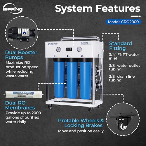 CRO2000 4 Stage Tankless Commercial Reverse Osmosis Drinking Water Filtration System w