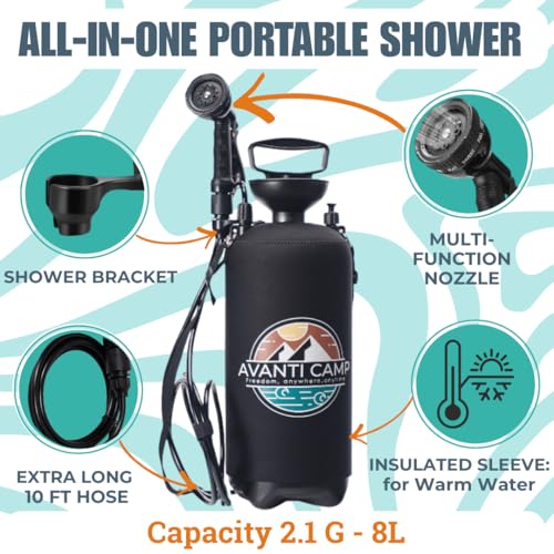 Portable Camping Shower Padded Strap Neoprene Sleeve 2.1 Gal 8L