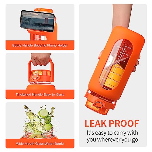 52 oz Glass Water Bottle with 2