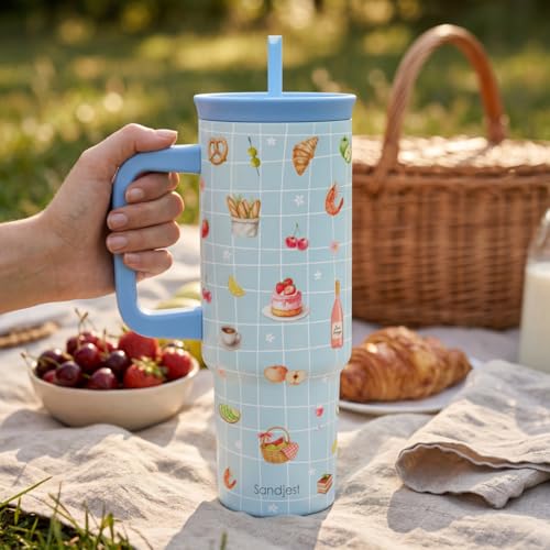 Picnic Stainless Steel Locking Lid Silicone Straw Tumbler with Handle 40oz