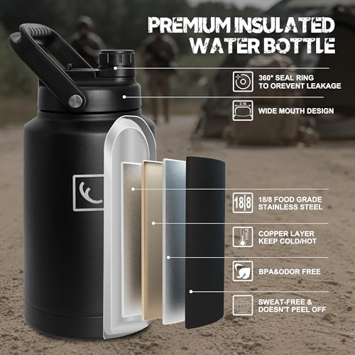 128oz 1 Gallon Tactical Water Bottle with MOLLE Bottle Pouch